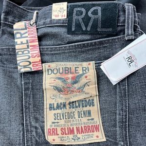 NEW With Tags RRL Ralph Lauren Black Selvedge Denim Jean Slim Narrow 40x34 MIUSA